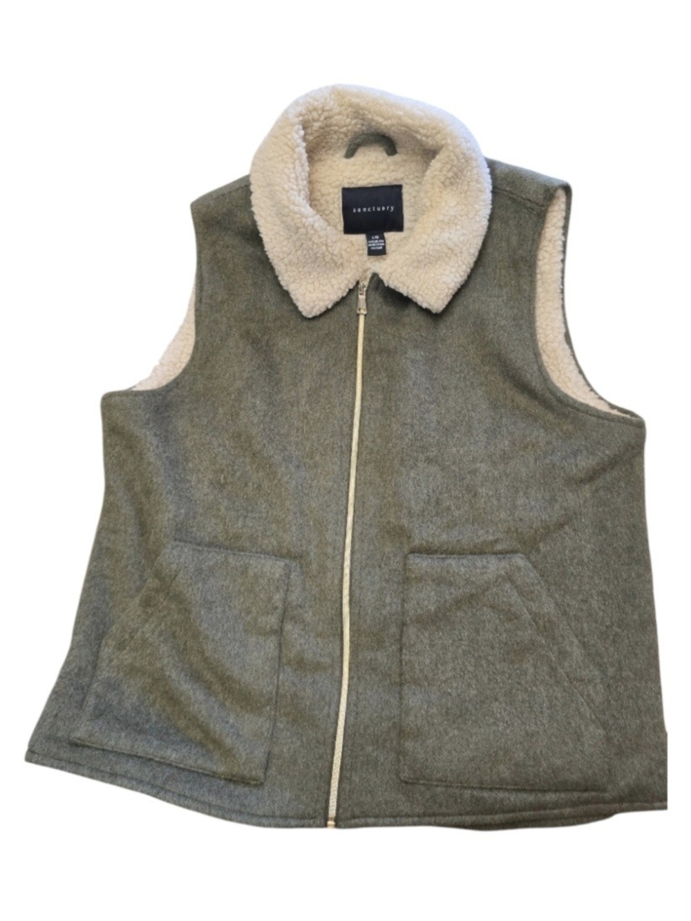 LNWOT Sanctuary Olive Sherpa-Lined Zip Front Vest Sz L